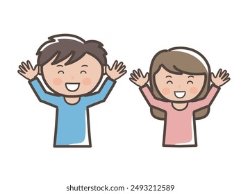 Upper body illustration of a young man and woman cheering with joy