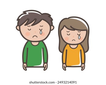 Oberkörper-Illustration eines jungen Mannes und einer Frau, die vor Schmerzen weinen