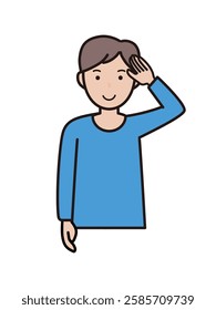 Upper body illustration of a young man doing a salute pose