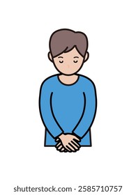 Upper body illustration of a young man bowing his head and apologizing