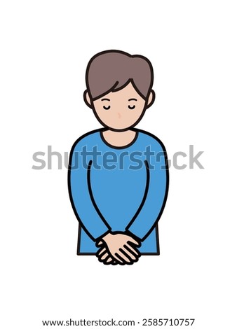 Upper body illustration of a young man bowing his head and apologizing