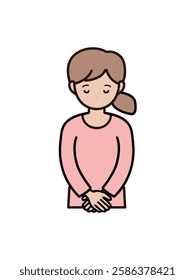Upper body illustration of a young woman bowing her head and apologizing