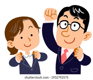 Upper body of male and female business people