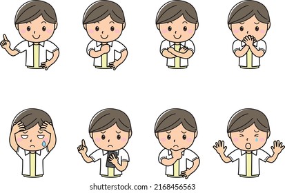 Upper body male set with emotions such as smiles, embarrassed faces, and crying faces