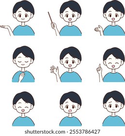 Upper body male set: various hand gestures and facial expressions