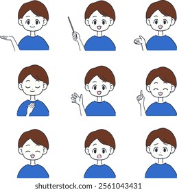 Upper body male set: various hand gestures and facial expressions