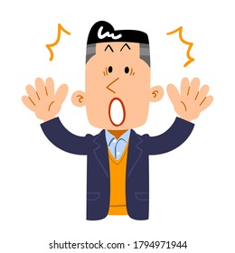 Upper body of man in jacket, surprised