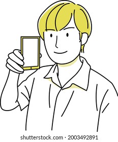 Upper body man with a smile and a smartphone