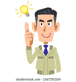 Upper body of a man wearing work clothes that inspires ideas