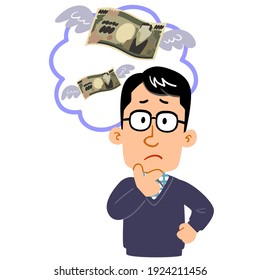 The upper body of a man who suffers from debt and unexpected expenses