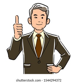 Upper body of a manager in a manager who thumbs up