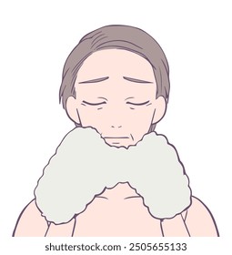 Upper body of middle woman with closed eyes and troubled face, Beauty Illustration.