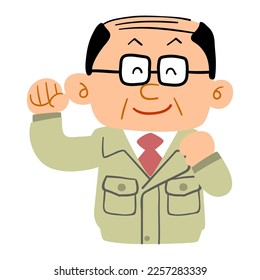 Upper body of a middle-aged man in work clothes with a fulfilling smile