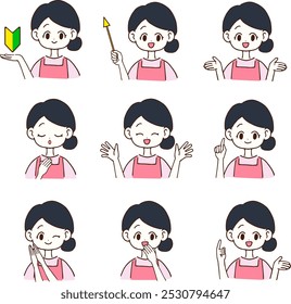 Upper body only female set - various hand gestures and facial expressions