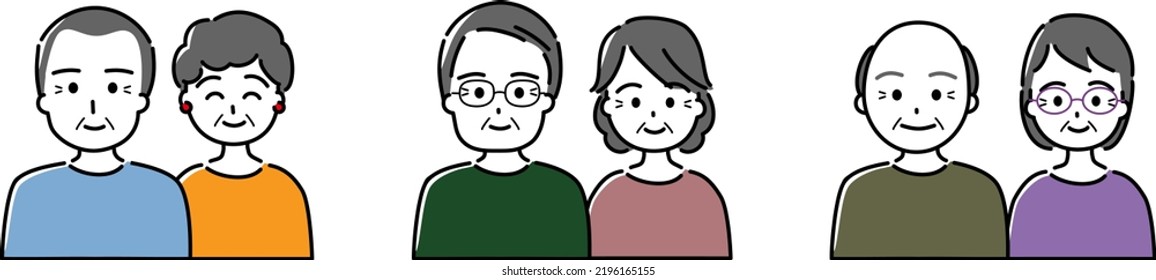 Upper body set of 3 elderly couples (smile)