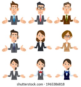 Upper body set of men and women of office workers who show stunned gestures