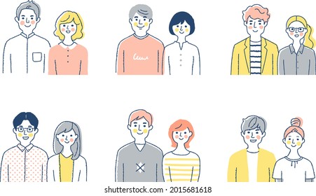 Upper body set of multiple smiling couples