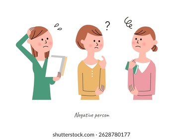Upper body set of a woman with a negative expression
