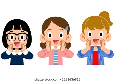 Upper body of three elementary school girls calling