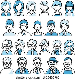 Upper body of various men and women