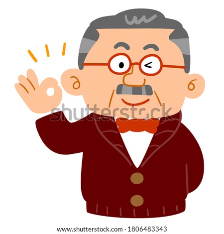 Upper body of wealthy senior man giving OK sign