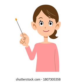 Upper body of woman with pointing stick