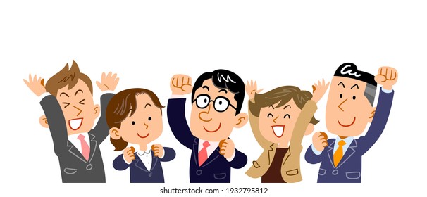 Upper body of a young business team of 5 people
