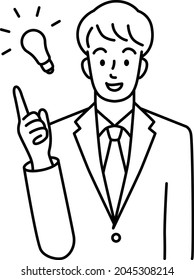 Upper body of a young man in a suit coming up with an idea (line)