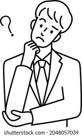 Upper body of a young man in a suit thinking (line)