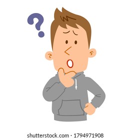 Upper body of a young man wearing a hoodie with doubts