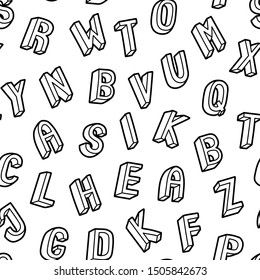 Upper case alphabet letters seamless pattern. Vector wallpaper. Cartoon doodle style background.