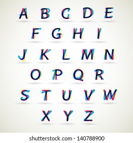 Upper case alphabet set, CMYK color style.