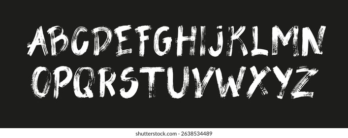 Upper case handwritten alphabet. Cute cartoon letters. School blackboard with ABC. Line font. Capital letters. Grunge brush stroke texture. Hand painted alphabet.