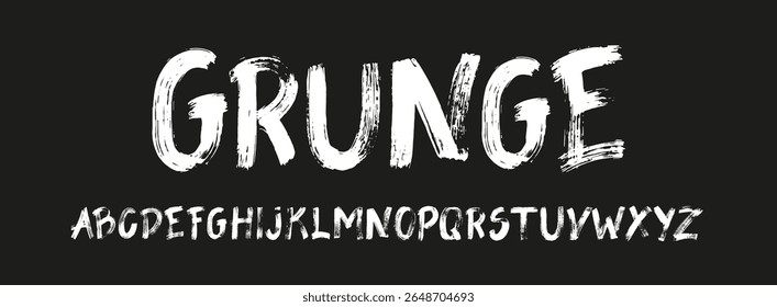 Upper case handwritten alphabet. Cute cartoon letters. School blackboard with ABC. Line font. Capital letters. Grunge brush stroke texture. Hand painted alphabet.