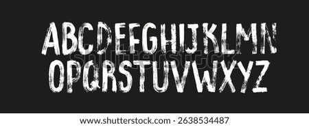 Upper case handwritten alphabet. Cute cartoon letters. School blackboard with ABC. Line font. Capital letters. Grunge brush stroke texture. Hand painted alphabet.