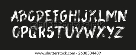 Upper case handwritten alphabet. Cute cartoon letters. School blackboard with ABC. Line font. Capital letters. Grunge brush stroke texture. Hand painted alphabet.