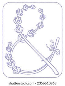 Großbuchstabe. Ampersand. Lavendel-Blumenschrift. Vektorgrafik.