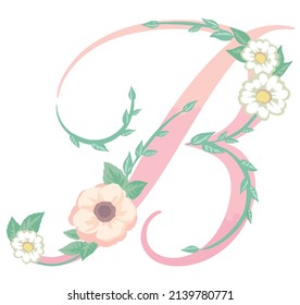 Letra mayúscula. "B". Fuente floral. Ilustración vectorial.