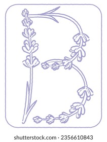 Großbuchstabe. "B". Lavendel-Blumenschrift. Vektorgrafik.