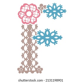 Letra mayúscula. "F". Fuente de encajes florales. Ilustración vectorial.