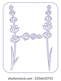Upper case letter. "H". Lavender flower font. Vector illustration.