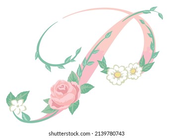 Upper case letter. "P". Floral font. Vector illustration.