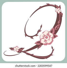 Letra mayúscula. "P". Fuente floral. Ilustración vectorial.