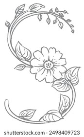 Großbuchstabe. ‚S‘. Blumenschrift. Vektorgrafik.