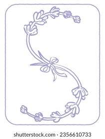 Upper case letter. "S". Lavender flower font. Vector illustration.