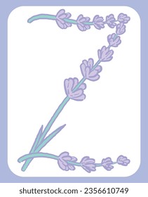 Upper case letter. "Z". Lavender flower font. Vector illustration.