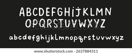 Upper case and lower case handwritten alphabet. Cute cartoon letters. School blackboard with ABC. Line font. 
