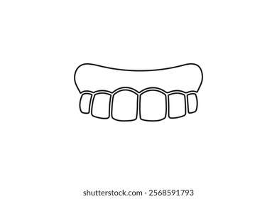 Upper denture in outline style, isolated on white background.