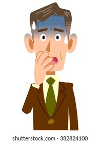 Upper half of the body of the elderly businessman pale
