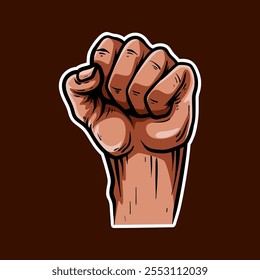 upper hand revolution isolated colored drawing line art style sketch classic vintage design illustration